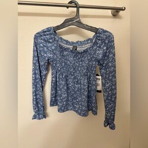 Blue Floral Smocked Girl's Top